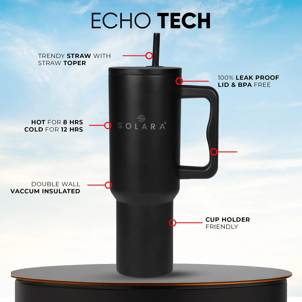 1200ml Insulated Tumbler Bottle with 2 Straws and Lid