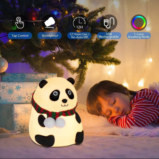 Rechargeable Silicone Panda Night Light for Kids | 7-Color LED Changing Lamp |Adorable Room Decor & Gift for Toddlers, Teens, & Valentine's Day Present|Soft BPA-Free Nightlight| Multicolor